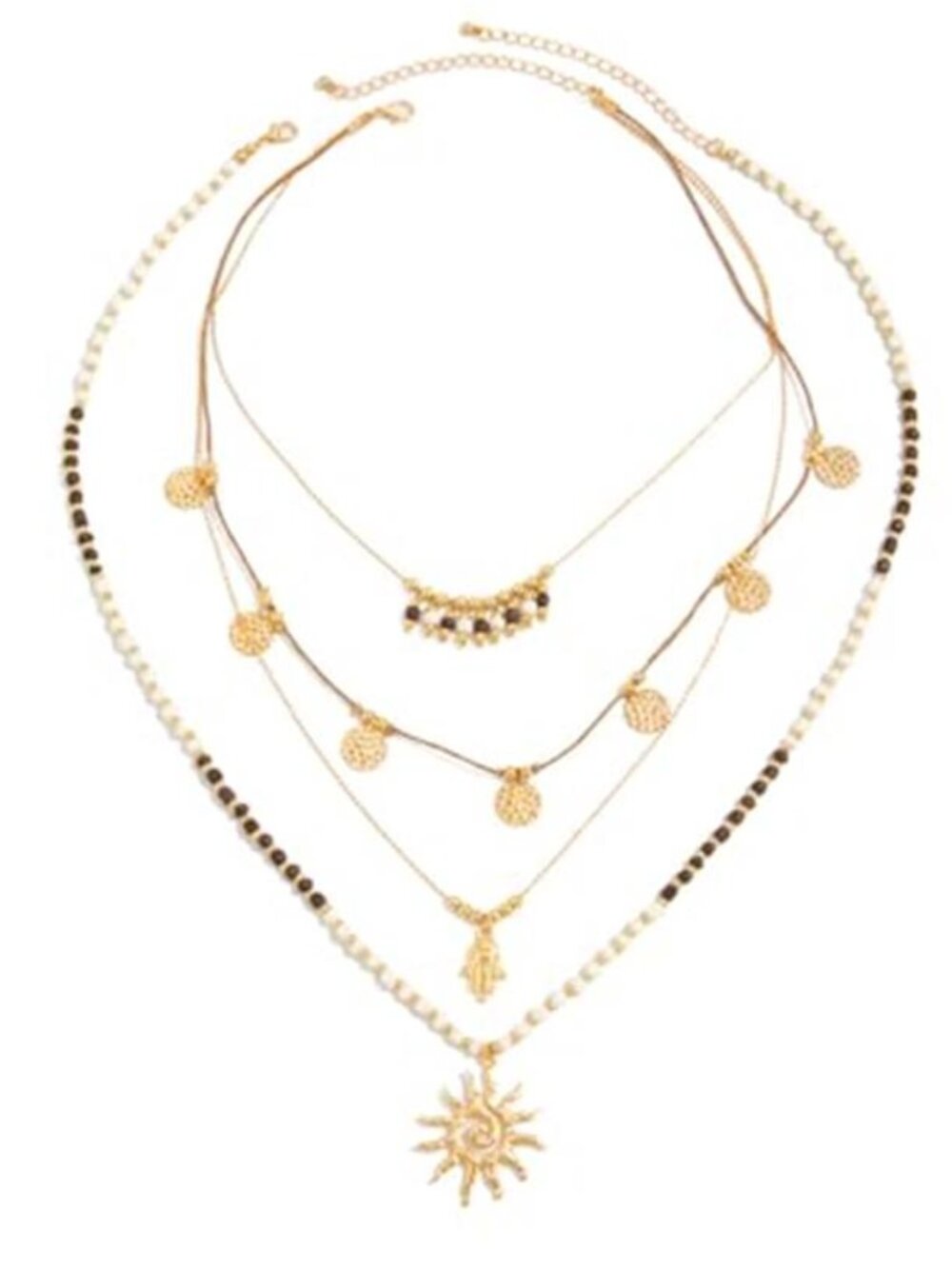 Boho Layered Beaded Necklace Sun Pendant Tassel Long Statement Jewelry - Picture 4 of 8